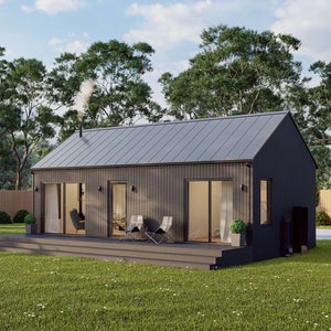 Modern huthuis, 16 'x 32', 512 vierkante voet, Tiny House, architectonische plannen, blauwdruk