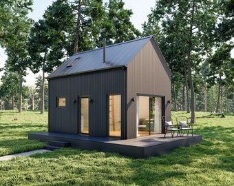 Modern Cabin House, 12’ x 20’, 240 Sq Ft, Tiny House, Architectural Plans, Blueprint