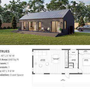 Modern Cabin House, 16’ x 40’, 640 Sq Ft, Tiny House, Architectural Plans, Blueprint