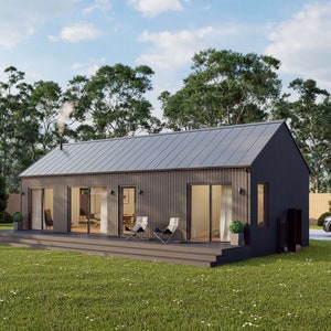 Modern huthuis, 16 'x 40', 60 vierkante meter, Tiny House, architectonische plannen, blauwdruk