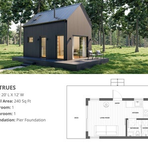 Modern Cabin House, 12’ x 20’, 240 Sq Ft, Tiny House, Architectural Plans, Blueprint