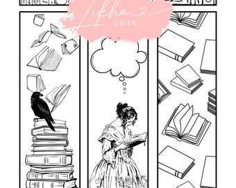 Printable colouring bookmark for the book lovers | Instant download PDF