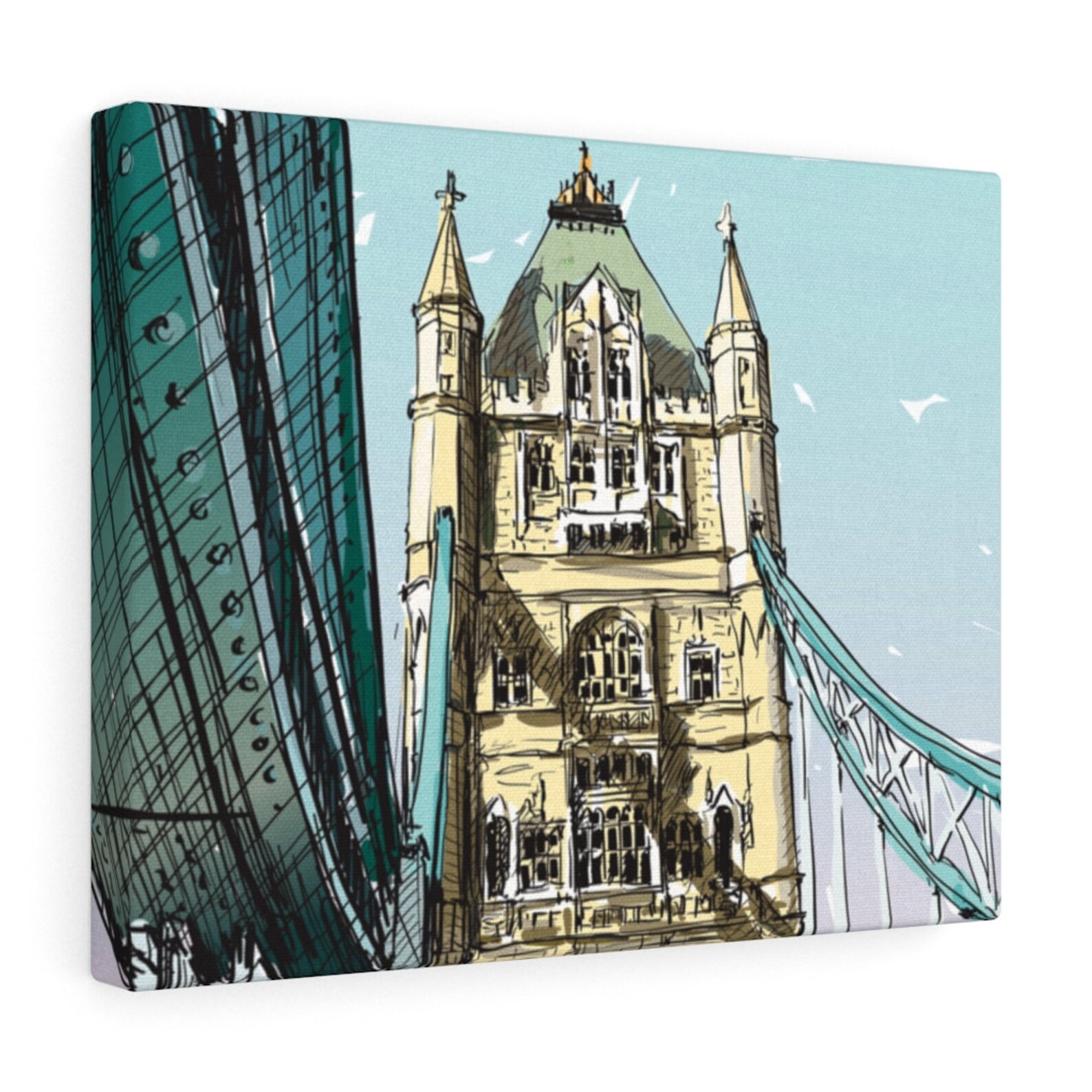 Tower Bridge of London Color Sketch on a Canvas Gallery | Etsy