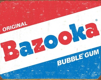 Bazooka Bubble Gum,Old School a of 16” W x 12.5” H Tin Sign.This Sign Has A Smooth Clear Coat Finish.Gift For Him or Her.