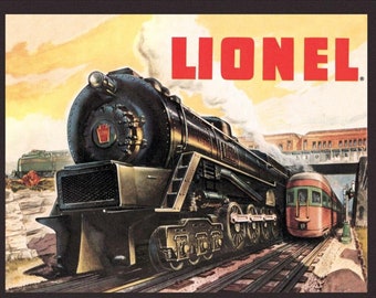 Lionel Trains on a 16 W x 12.5 H Tin Sign.This Quality Sign Has A Smooth Clear Coat Finish.