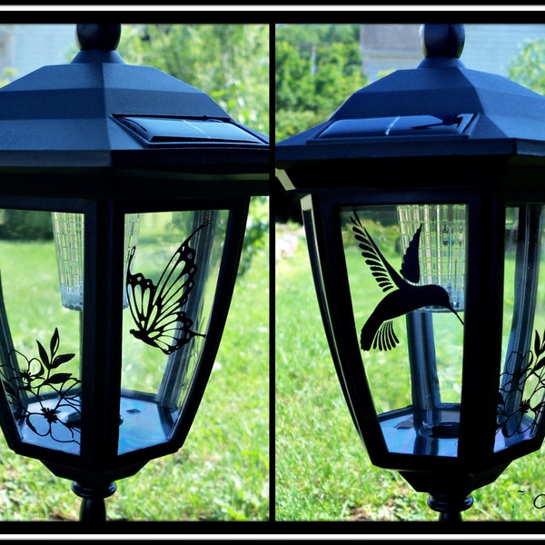 Outdoor Solar Lantern w/ Shepherd Hook - Butterfly or Hummingbird Design