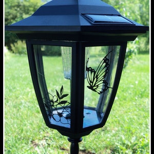 Outdoor Solar Lantern with Shepherd's Hook - Butterfly or Hummingbird Design