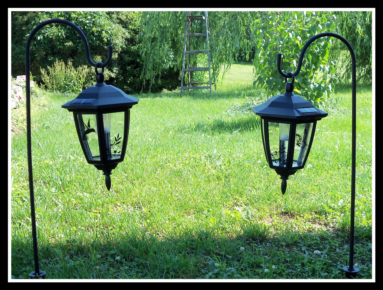 Outdoor Solar Lantern w/ Shepherd Hook Butterfly or Etsy