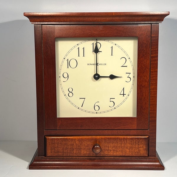 Howard Miller ‘James Whittaker’ Model 613-668 Cherry Finish Shaker Style Mantle Clock With Lower Drawer And German Made Movement