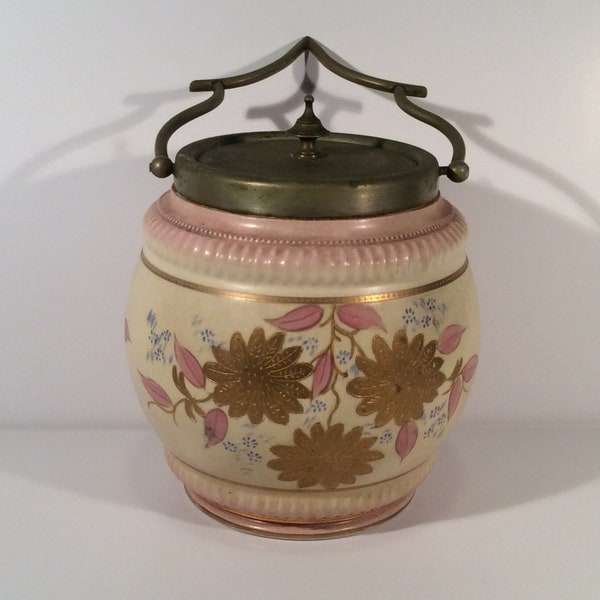 Antique English Staffordshire Wood & Co. Victorian Biscuit Jar / Barrel / Cannister - Cookie Jar - No. 173045 B-214