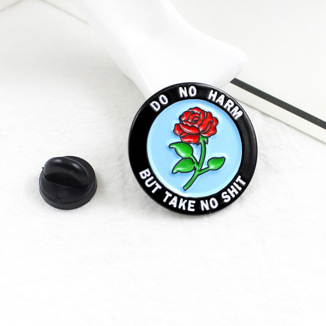 Circle Rose Flower Do No Harm Enamel Metal Pin Badge Enamel Etsy