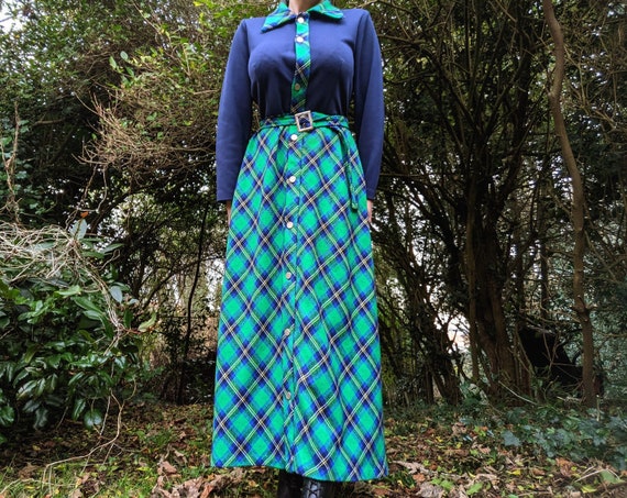 Vintage 1970s Spinney navy blue and emerald green… - image 1