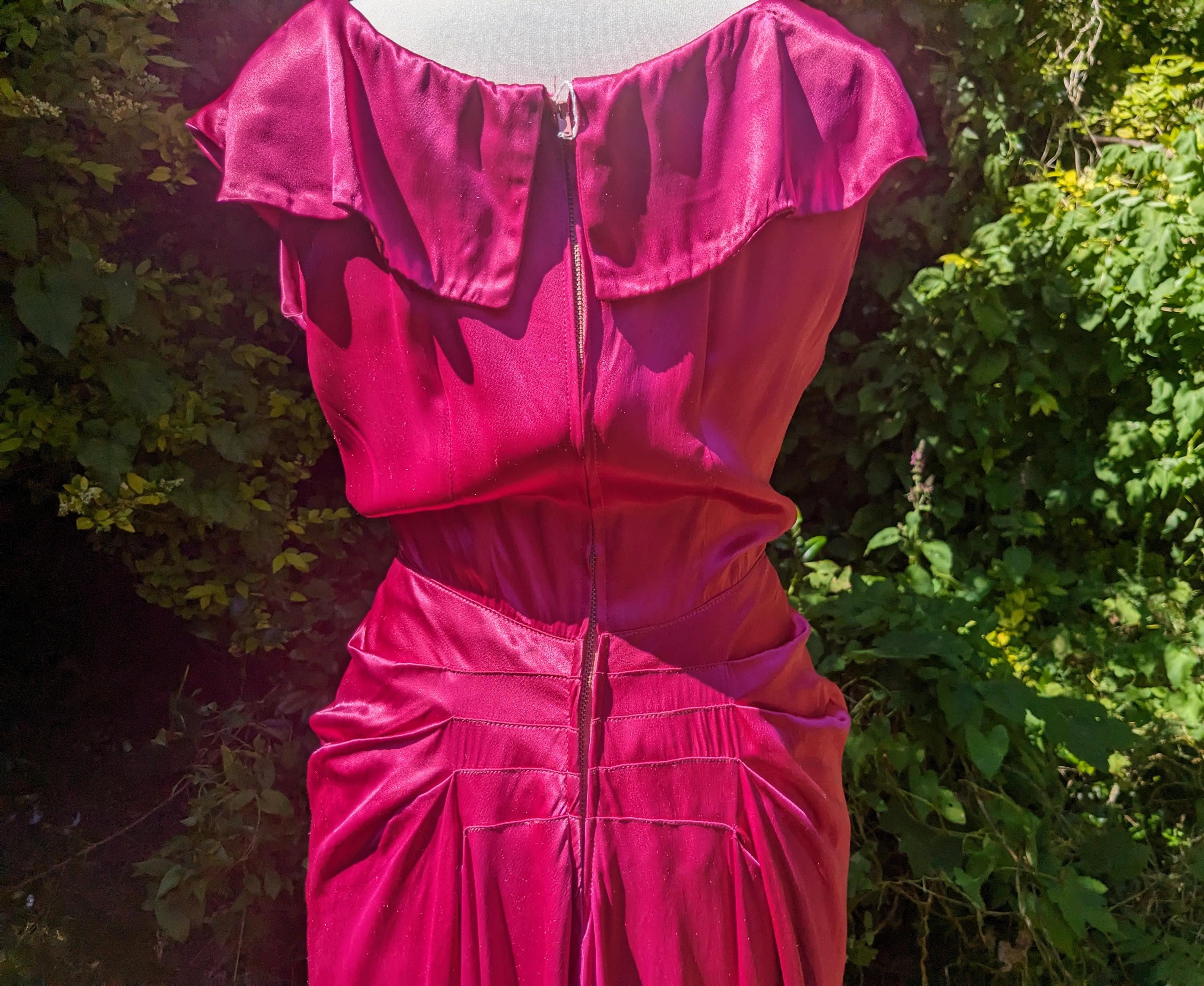 Retro 30s and 40s Hot Pink Fuschia Full Length Formal Pageant Dress CX830500