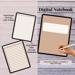 Lined Digital Notebook for iPad | 16-Tab Hyperlinked Notebook | GoodNotes & Notability | Aesthetic Planner | PDF Download | Beige | Study