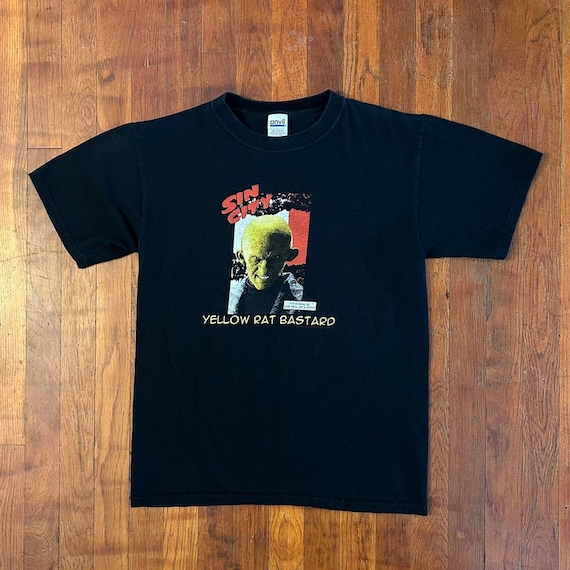 Vintage Sin City Movie Promo Yellow Rat Bastard Black Graphic T