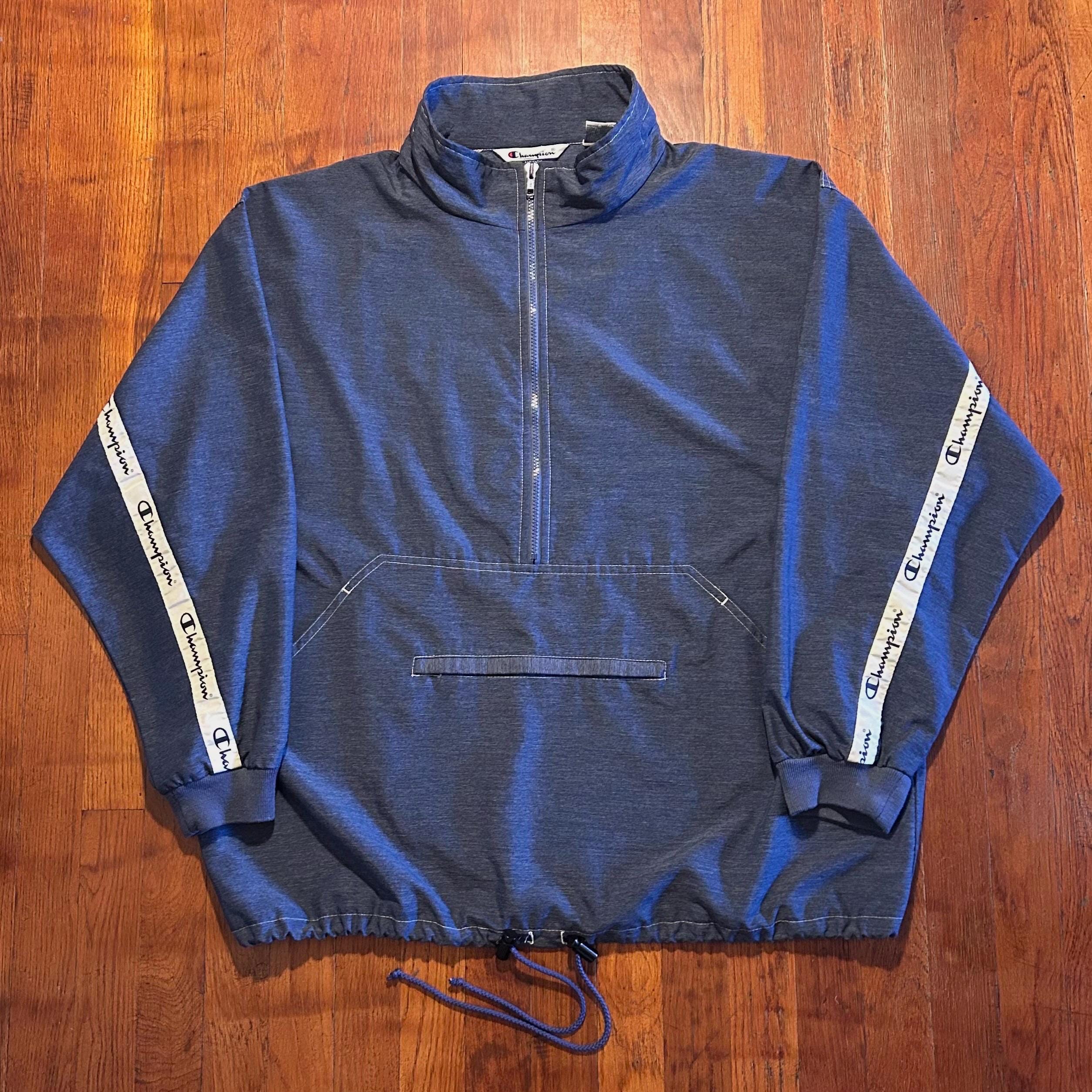 Champion, Vintage ‘90s Champion Anorak Blue White Spellout 1/2 Zip Windbreaker Track Jacket XL