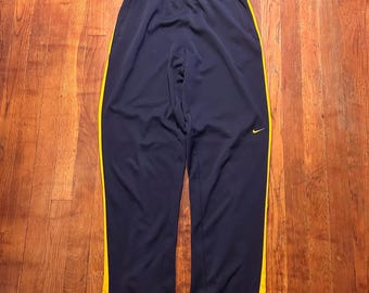 Vintage Y2K Nike Swoosh Logo Athletic Baggy Navy Blue Orange Track Pants S
