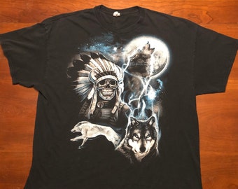 Vintage Wolf Long Sleeve Shirt Spell Out Printed Black Color X Large Size