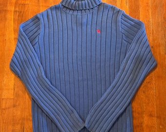 Vintage Abercrombie and Fitch A&F Mallcore Preppy Knit Ribbed Blue Turtleneck Sweater L