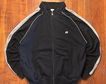 Vintage Y2K Russell Athletic Essential Black Gray Full Zip Up Track Jacket L
