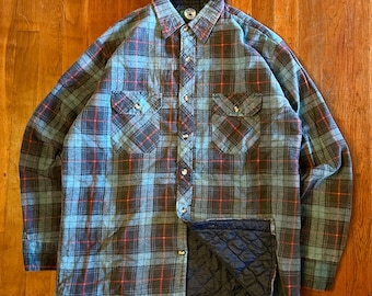 Camisa de franela vintage Gorpcore para exteriores, años 90, con forro acolchado a cuadros azules, talla L