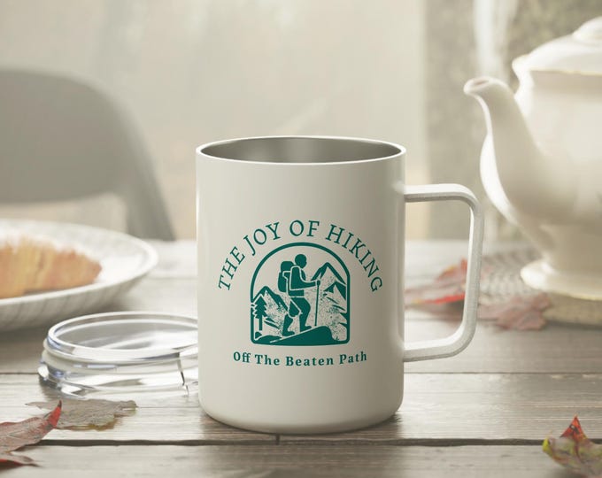 10oz Hiker Insulated Coffee Mug | Adventurer's Travel Cup, Hiking Gift, Outdoor Coffee Mug, Eco-Friendly Drinkware, Camping Accessories