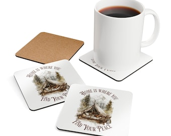Camping Tent Coaster Set: Rustic Home Decor, Housewarming Gift