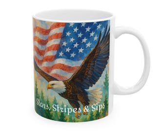 Water Color Patriotic Mug, American Flag Eagle Coffee Cup, July 4th Gift, Veteran's Day, Memorial Day, Independence Day
