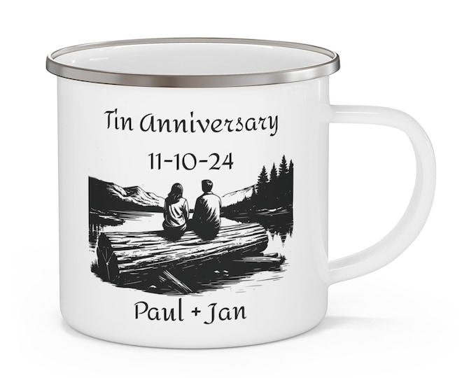 Personalized Ten Year Anniversary: Tin Anniversary Camping Mug