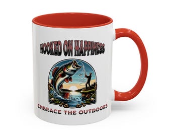 Accent Fishing Mug: Hooked On Happiness, Outdoorsman Angler Gift