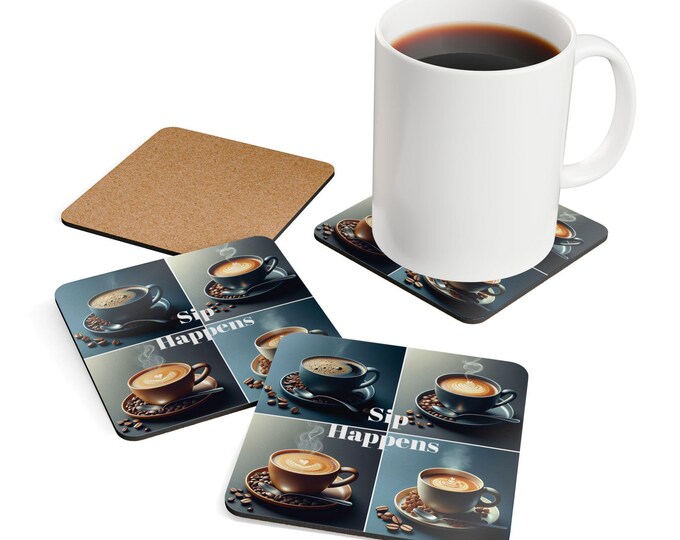 Personalized Coffee Corkwood Coaster Set: Housewarming Gift