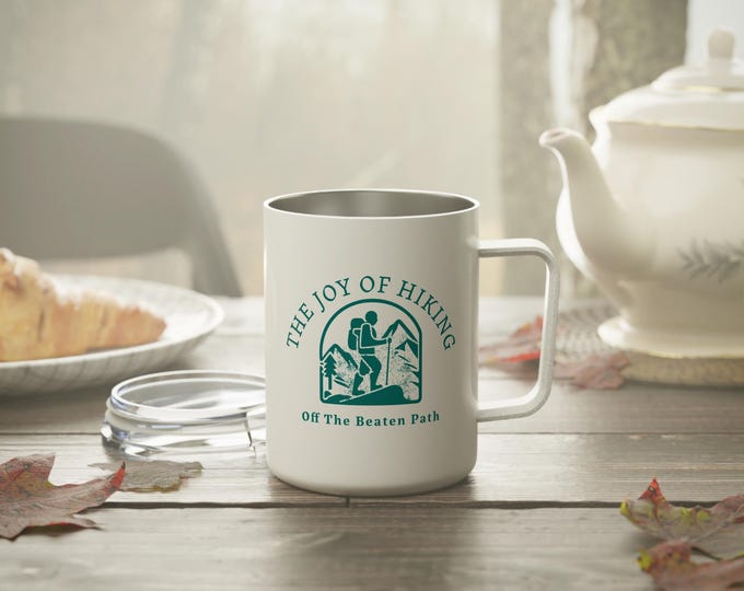10oz Hiker Insulated Coffee Mug | Adventurer's Travel Cup, Hiking Gift, Outdoor Coffee Mug, Eco-Friendly Drinkware, Camping Accessories