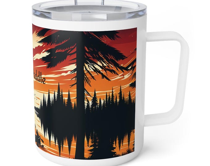 Insulated Coffee Mug: 'Born To Paddle' Kayaking Gift -10oz Stainless Steel