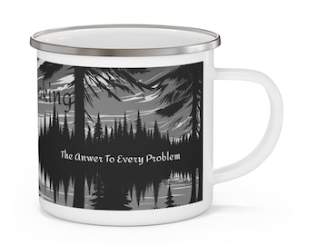 Kayak Lake Coffee Mug: Black & White Scenery, Paddling Adventure Mug