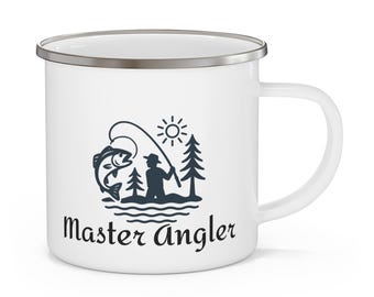 Enamel Fishing Mug | Campfire Coffee Mug | Master Angler Coffee Mug