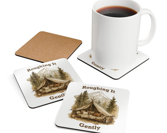 Rustic Camping Coaster Set: Corkwood MDF Home Bar Decor