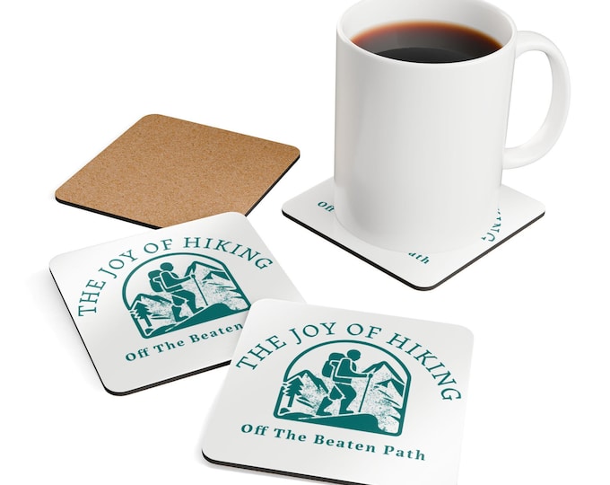 Hiking Design Cork Coaster Set: Rustic Home Decor, Eco-Friendly Gift