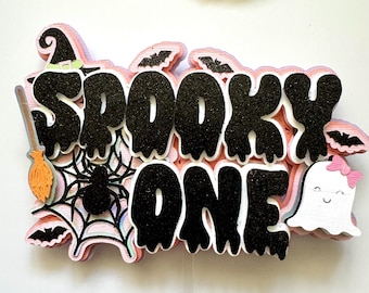 Spooky One Cake Topper For 1st Birthday - Halloween Party Decoration, Glittery First Birthday Sign - View #4