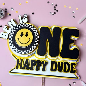 Happy Dude Cake Topper Smile Face Cake Topper One Cool Dude Smile Face Birthday Decor One Year Old Birthday Decor First Birthday Decor