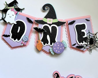 Ein gruseliges Hochstuhlbanner, ein gruseliges Mädchen-Geburtstagsfeierdekor, ein rosa Halloween, ein gruseliger erster Geburtstag, zwei gruselige Geburtstagsparty