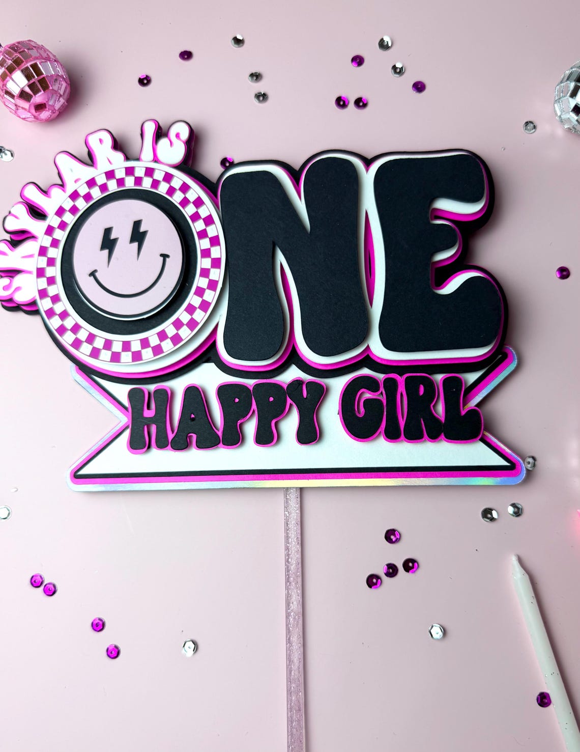 Custom One Happy Babe Cake Topper, Retro Smile Party Decor, Preppy Cake ...