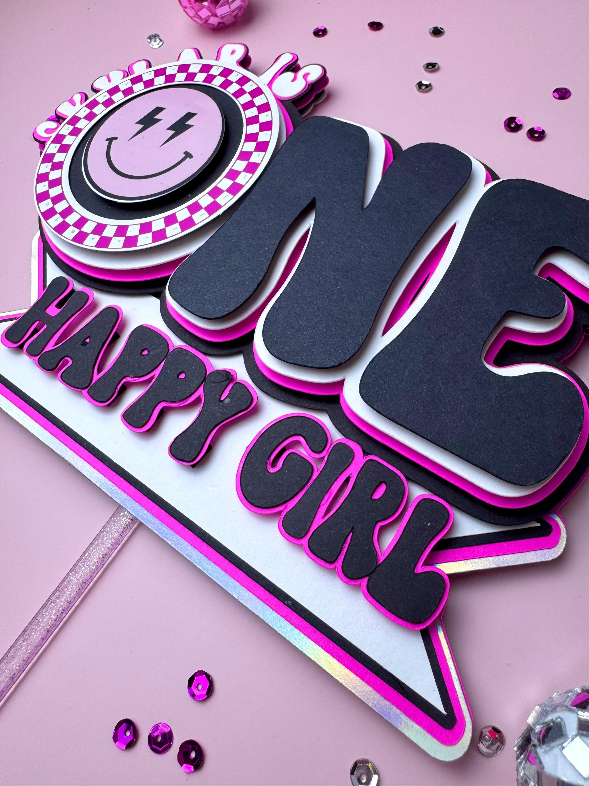 Custom One Happy Babe Cake Topper, Retro Smile Party Decor, Preppy Cake ...