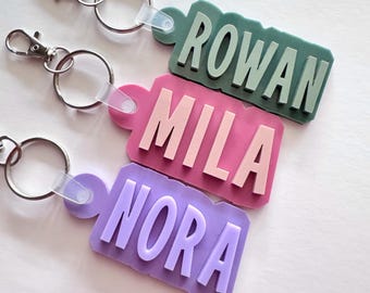 Backpack Keychain Name Tag, Custom Acrylic Name Keychain, Personalized Acrylic Name Tag, Diaper Bag Tag, Lunch Box Tag, Kids Name Tag