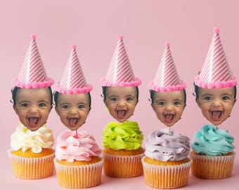 Benutzerdefinierte Gesicht Cupcake Topper, Baby Gesicht Cupcake Topper, Foto Party Topper, Selfie Cupcake Topper, Benutzerdefinierte Bild Cupcake Topper Zahnstocher