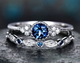 Sapphire Luxury Blue stone Crystal Ring set