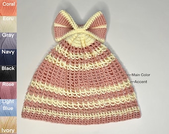 Multicolor Spring/Summer Bow Beanie, Hats for Warm Weather, Handmade Crocheted Fashion Accessories