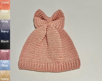 0-3 Months Beanie with Bow, Handmade Crocheted Winter and Fall Accessories for Infants