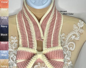 Multicolor Scarf with Bow & Collar, Handmade Crocheted Fashion Accessories