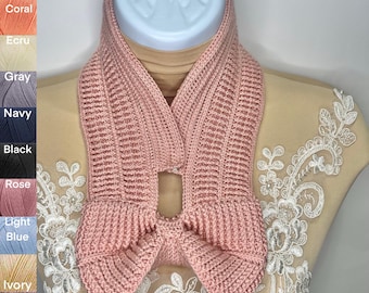 Scarf with Bow & Collar, Handmade Crocheted Fashion Accessories