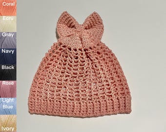 0-3 Months Spring/Summer Beanie with Bow, Handmade Crocheted Accessories for Infants
